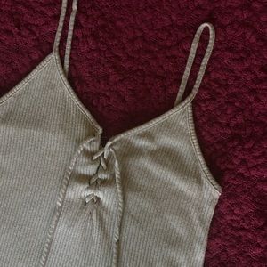 Rib Knit Lace Up Tank Top